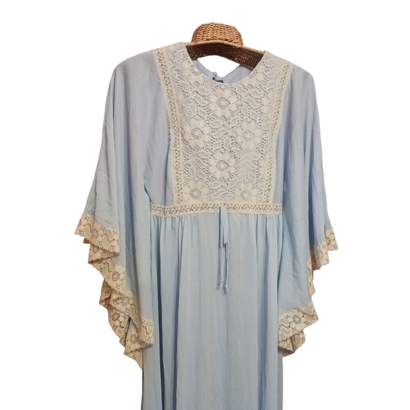 Vintage 70's Blue Angel Wing Nightgown Made in the USA Gilead MOB Wife Old Money - Picture 3 of 6